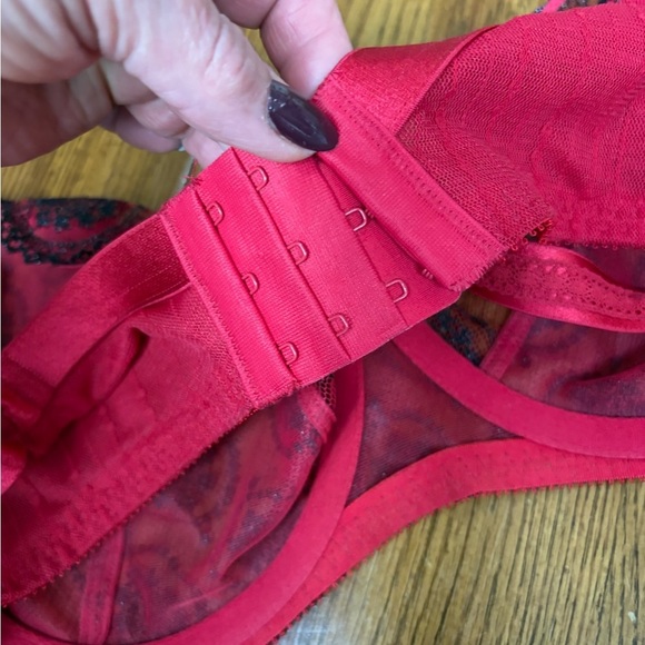 Felina Christelle Bra 36DDD, Red Sheer Mesh Lace Full Busted, EUC - Picture 5 of 11